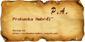 Prohaska Ambró névjegykártya